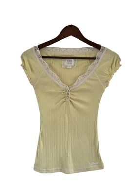 Guess Jeans Yellow Ribbed Y2k Babydoll Top Bella Swan Size S